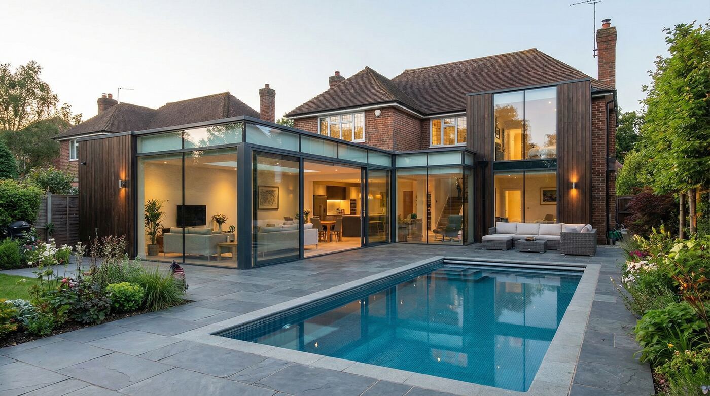 Glazed rear extension on a family home