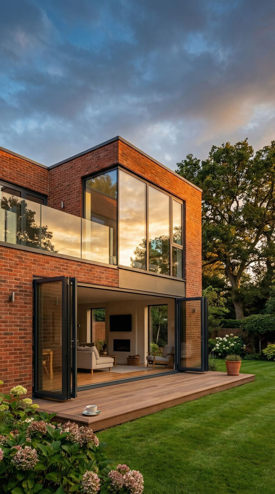 Two-storey brick and glass rear extension